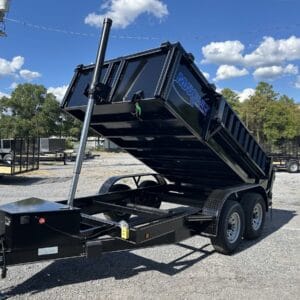 Max Built telescopic dump trailer with the bed raised